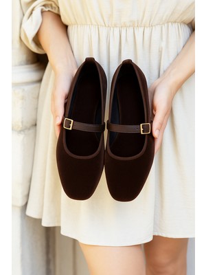 Kadın Babet Ayakkabı Kadife Altın Tokalı Şık Hafif Ortopedik Ses Yapmaz Taban