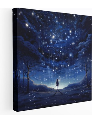 Popcas Mavi Gece Yıldızlı Kanvas Tablo - Mavi Büyü Dijital Illüstrasyon