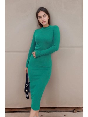 Hynova Kadın Yarım Balıkçı Yaka Süet Kumaş Fırsat Ürün Midi Boy Elbise