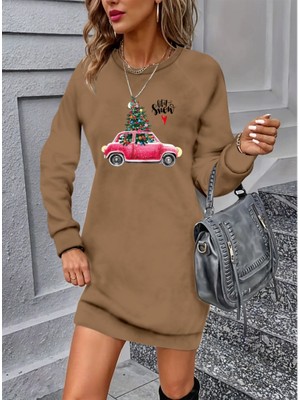 Hynova Kadın Uzun Kollu Bisiklet Yaka Desenli Viskon Iki Iplik Elbise