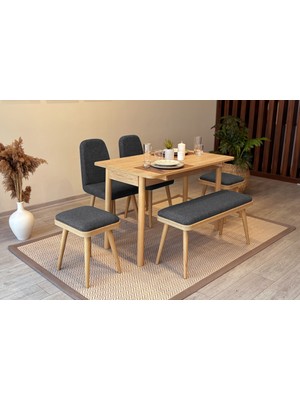 Rabi Mobilya Miora Mini Açılır Mutfak Masa Takımı, Karina Meşe Antrasit ( 1 Masa + 4 Sandalye )