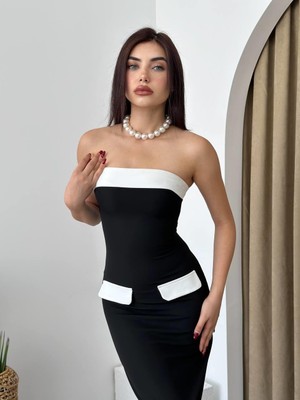 Hynova  Cep Detaylı Straplez Elbise