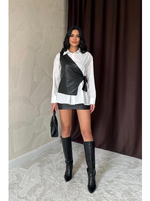 Hynova Beyaz Yandan Bağlamalı Yelek Gömlek