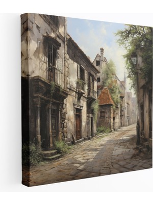 Popcas Nostaljik El Boyaması Yağlı Boya Duvar Sanatı - Eski Sokak Köşesi - Nostalji Ev Dekorasyonu Duvar Sanatı Eski Dünya Nostaljisi