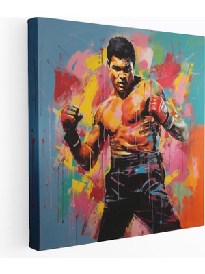 Popcas Muhammad Ali Kanvas Tablo - Canlı Pop Sanat Duvar Süsü - Ev Dekorasyonu