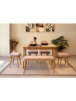 Rabi Mobilya Miora Mini Açılır Mutfak Masa Takımı,karina Meşe Taş Rengi(1 Masa + 2 Sandalye + 2 Tabure + 1 Bench)