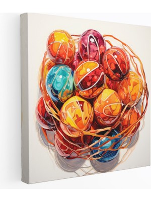 Popcas Nba Kanvas Tablo - Suluboya Basketbol Topları Duvar Sanatı - Canlı Renkler
