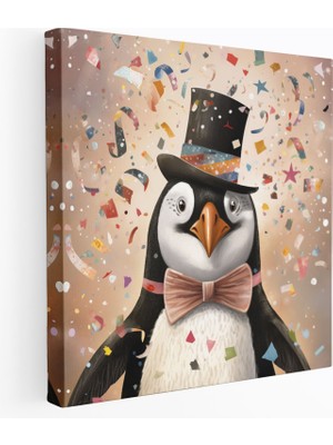 Popcas Sevimli Penguen Kanvas Tablo Duvar Dekorasyonu - Penguen Papyon Keyifli Duvar Dekorasyonu