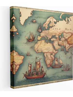 Popcas Osmanlı Imparatorluğu Duvar Süsü - Vintage Dünya Haritası Kanvas Tablo