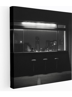 Popcas Nighthawks Monokrom Kanvas Tablo - Duvar Sanatı Ev Dekorasyonu