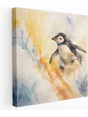 Popcas Kaydıran Penguen Kanvas Tablo Duvar Sanatı - Penguen Kaygısız Ruh Canlı Renkler Ev Dekorasyonu