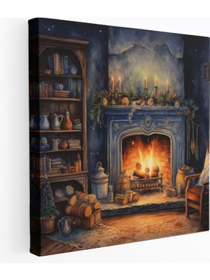 Popcas Nostaljik El Boyalı Suluboya Duvar Sanatı - Sıcak Şömine - Nostalji El Boyalı Kanvas Tablo