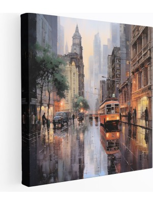 Popcas Huzurlu Kent Manzarası Kanvas Tablo - Pastel Tonlar Huzurlu Şehir Sükunet