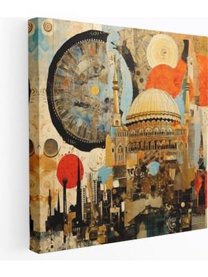 Popcas Yüksek Kaliteli Kanvas Tablo - Osmanlı Imparatorluğu Desenleri ve Dokuları - Soyut Karışık Medya Kolajı - Duvar Dekorasyonu