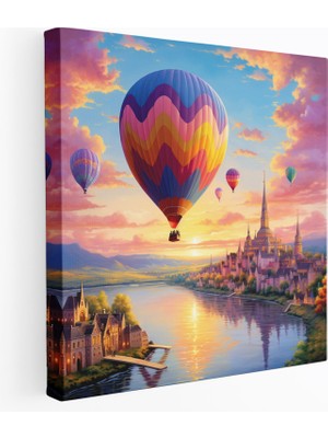 Popcas Pastel Sıcak Hava Balonu Duvar Sanatı - Pastel Kanvas Tablo Duvar Dekorasyonu Günbatımı
