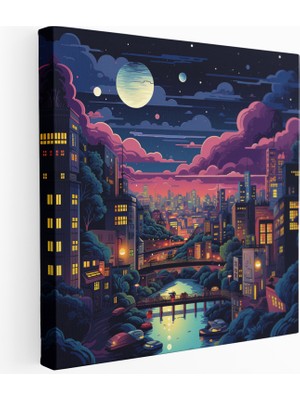 Popcas Retro Şehir Geceleri Kanvas Tablo