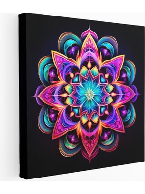 Popcas Psikedelik Neon Mandala Kanvas Tablo