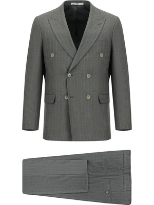 Kiğılı 7 Drop Slim Fit Dar Kesim Çizgili Kruvaze Takım Elbise