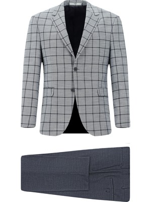 Kiğılı 7 Drop Slim Fit Dar Kesim Kareli Kombinli Takım Elbise