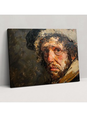 Popcas Rembrandt'tan Içe Dönük Özçekim Duvar Sanatı - Kanvas Tablo Ev Dekorasyonu