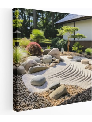Popcas Zen Bahçesi ile Sessizleştirici Su Özelliğine Sahip Resimlerle Dolu Kanvas Tablo - Zen Ev Dekorasyonu Duvar Sanatı