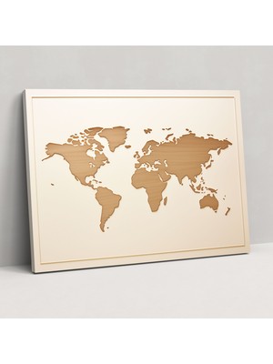 Popcas Minimalist Dünya Haritası Kanvas Tablo - Nötr Tonlar Duvar Sanatı