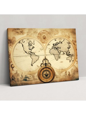 Popcas Vintage Denizcilik Dünya Haritası Duvar Sanatı - Dünya Haritası Ev Dekorasyonu Kanvas Vintage Harita