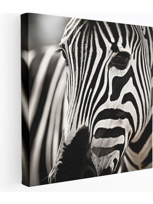 Popcas Zebra Duvar Sanatı - Yakın Çekim Siyah Beyaz Kanvas Tablo - Zebra Siyah ve Beyaz Kanvas