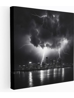 Popcas Fırtına Manzara Tablosu - Şehir Silueti Kanvas Tablo Sanatı
