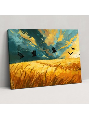 Popcas Vincent Van Gogh Kargalarla Buğday Tarlası Duvar Sanatı - Ev Dekorasyonu Kanvas Tablo
