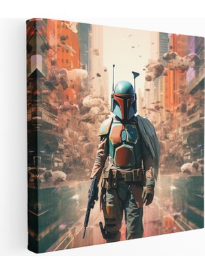 Popcas Modern Gelecek Şehir Manzarası Kanvas Tablo: Boba Fett