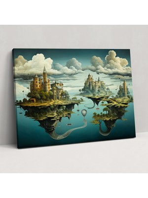 Popcas Dünya Haritası Duvar Dekorasyonu - Surrealist Rüya Manzaralı Kanvas Tablo Duvar Sanatı Manzaralar