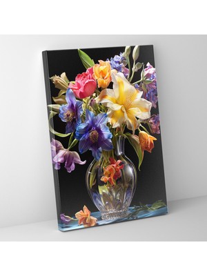 Popcas Gerçekçi Cam Heykel Kanvas Tablo - Gerçekçi Cam Heykel Çiçek Buketi Ev Dekorasyonu Kanvas Tablo