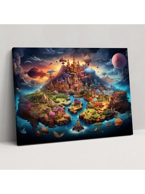 Popcas Masalsı Dünya Haritası Kanvas Tablo - Dünya Haritası Duvar Sanatı Ev Dekorasyonu