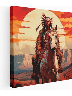 Popcas Kızılderili Şef Kanvas Tablo - Kızılderili Duvar Sanatı Şef Duvar Dekorasyonu