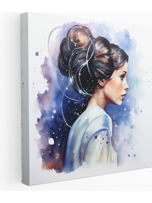 Popcas Star Wars Duvar Sanatı - Prenses Leia Suluboya Silüeti Kanvas Tablo