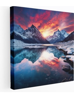 Popcas Karla Kaplı Göl Kanvas Tablo - Kış Gün Batımı Yansıması