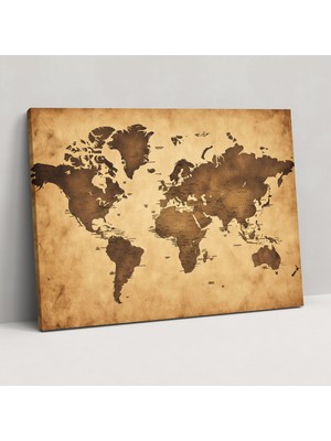 Popcas Dünya Haritası Kanvas Tablo - Vintage Sepya - Dünya Haritası Sepya Kanvas Tablo Vintage