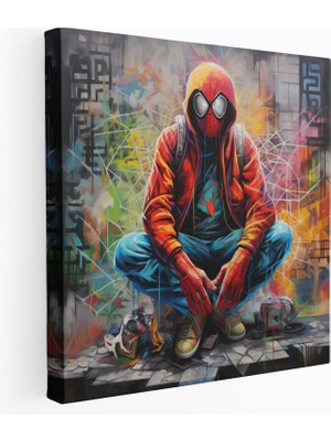 Popcas Spiderman Kanvas Tablo - Şehir Grafiti Duvar Sanatı - Ev Dekorasyonu Sokak Sanatı