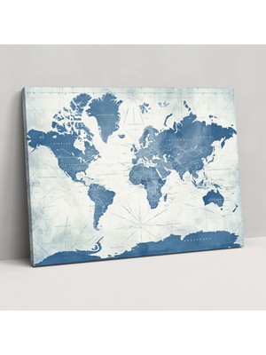 Popcas Vintage Dizayn Dünya Haritası Kanvas Tablo - Dünya Haritası Dizayn Kağıt Dokusu Duvar Sanatı