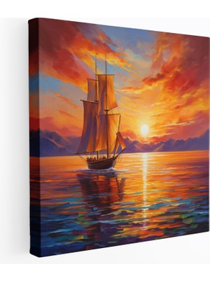 Popcas Görkemli Günbatımı - Yelkenli Kanvas Tablo - Duvar Sanatı Manzara