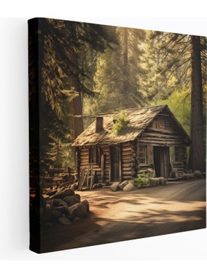 Popcas Country Tarzı Kütük Kabin Kanvas Tablo - Doğal Ev Dekorasyonu Duvar Dekorasyonu