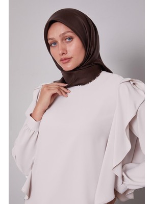 Acı Kahve Çizgili Twill Ipek Eşarp