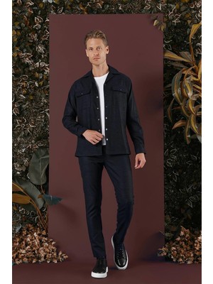 Efor Erkek G 1560 Slim Fit Lacivert Klasik Gömlek