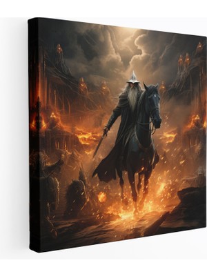 Popcas Yüzüklerin Efendisi Kanvas Tablo - Gri Gandalf Savaşta - Yüzüklerin Efendisi Beş Ordunun Savaşı Dijital Illüstrasyon Duvar Dekorasyonu
