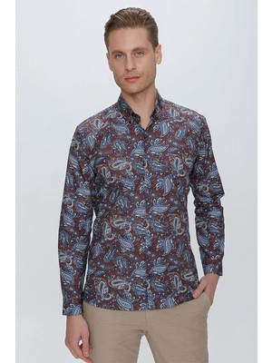 Efor Erkek G 1531 Slim Fit Kahve Spor Gömlek