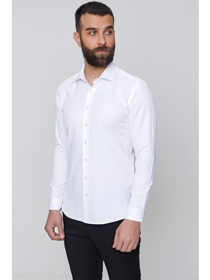 Slim Fit Pamuk Saten Klasik Beyaz Gömlek  Gk 604