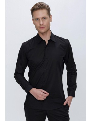 Gk 665 Slim Fit Siyah Klasik Gömlek