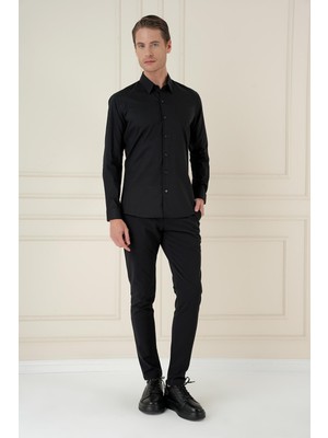 Efor Erkek Slim Fit Siyah Klasik Gömlek GK 747