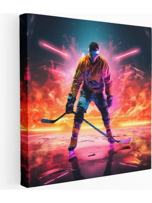 Popcas Neon Işıklı Hokey Oyuncusu Kanvas Tablo